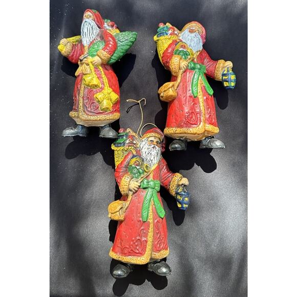 3 Vtg Old World Santa Hard Plastic Blow Mold 7” Christmas Ornaments -S72 -1 - Picture 1 of 11